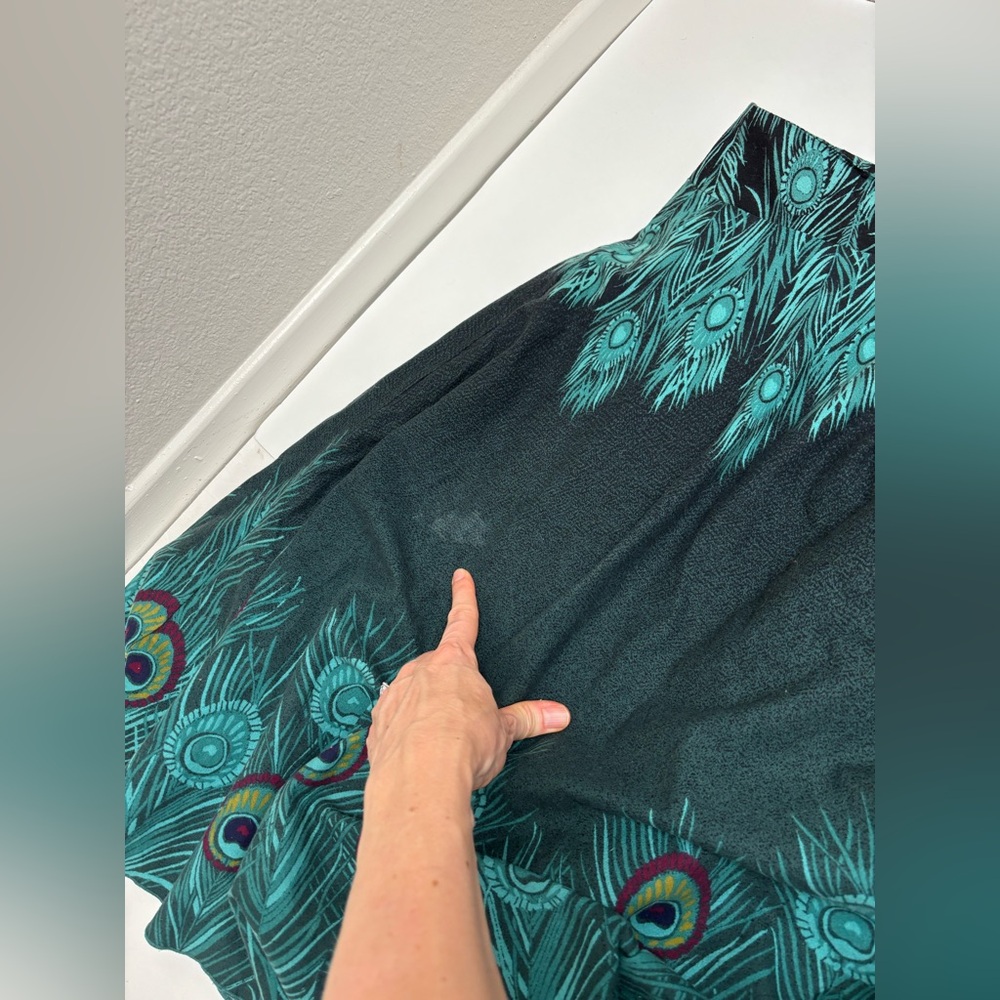 H&M peacock feather flare midi skirt size 6 turquoise green bohemian boho hippie - Picture 14 of 14